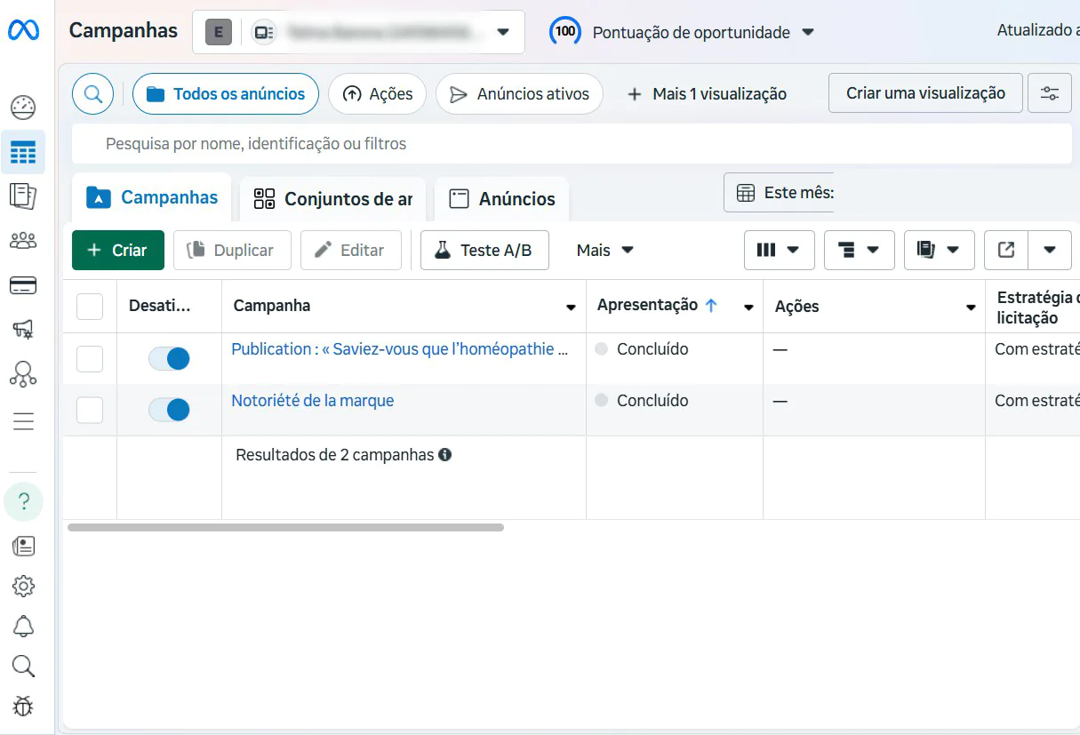 Screenshot de redes sociais Anuncios de Topo